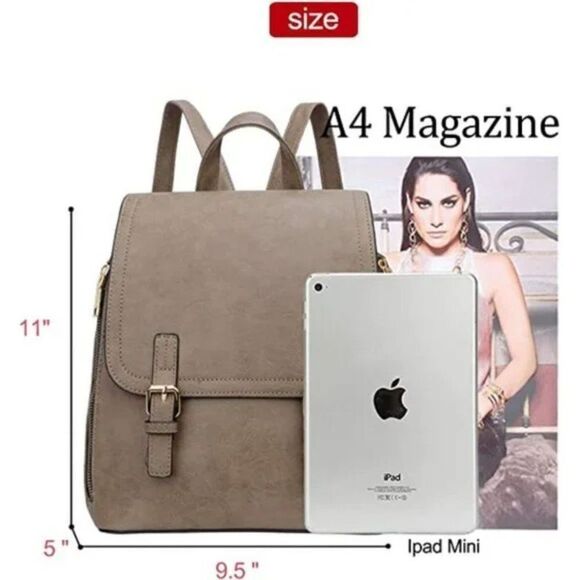 New STYLISH Small Backpack Bag for Women with Multiple Pockets, Khaki - Picture 3 of 7